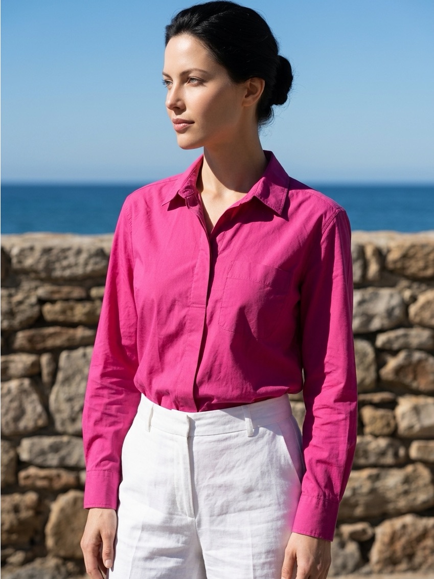 French Connection Button-Down Shirt In Bright Fuchsia